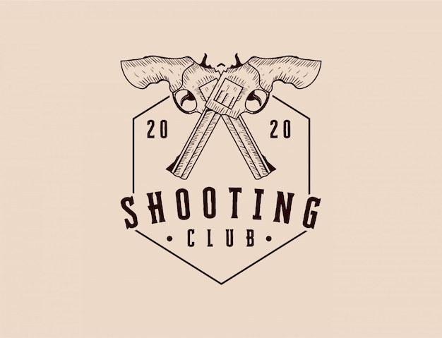 ベクトル 銃射撃クラブのロゴの古典的な手描き