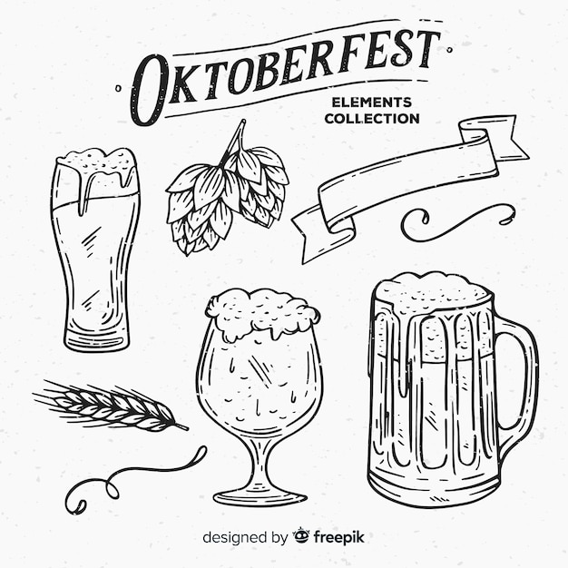 Classic hand drawn oktoberfest element collection