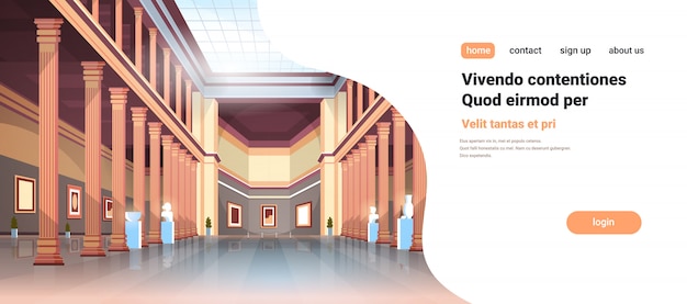 列内部の古代の展示物や彫刻コレクションと古典的な歴史博物館のアートギャラリーホール