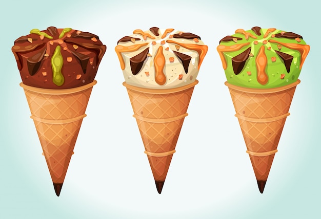 Vector classic ice cream cones set