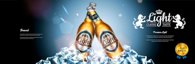 Vector classic lager beer banner banner with ice cubes elements in 3d style