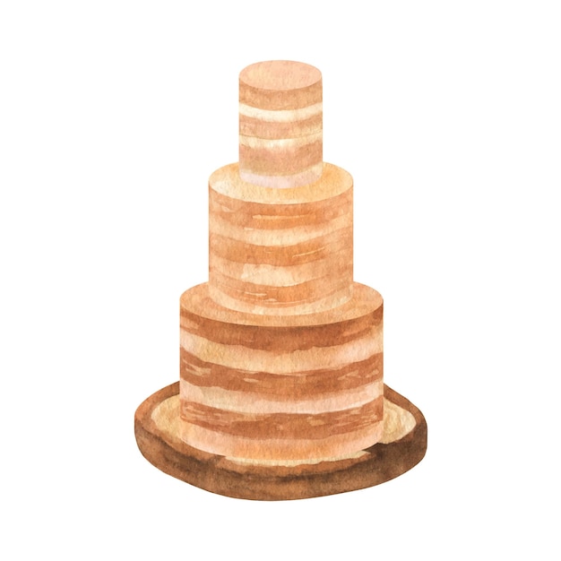 Классический многослойный торт на деревянной подставке свадебный романтический клипарт
