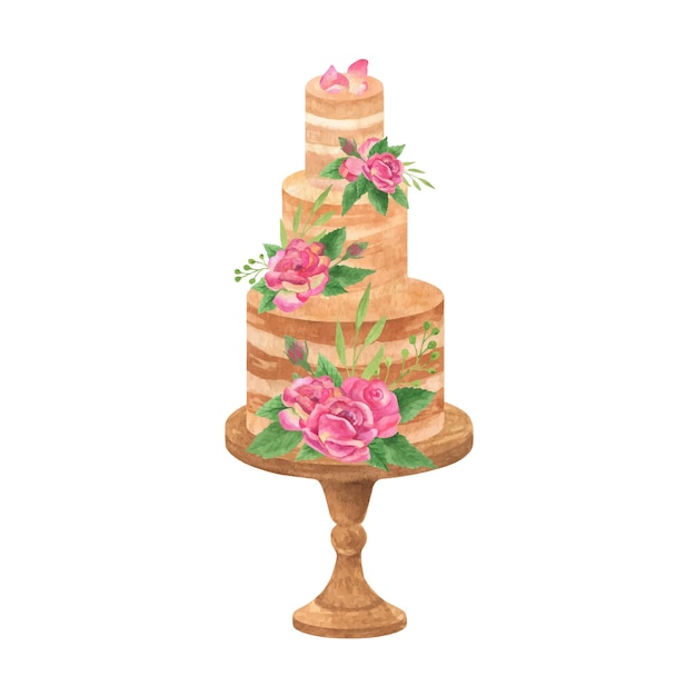Classic layered cake with roses arrangements wedding romantic clipart