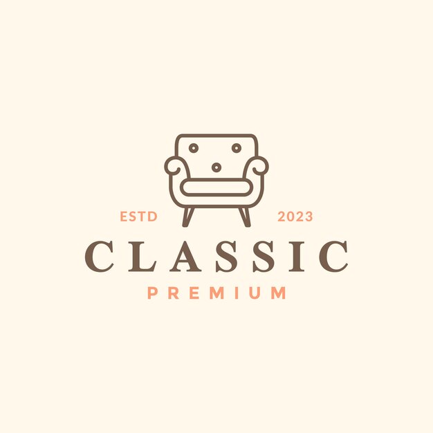Vector classic leather club chair simple line style vintage hipster logo design vector icon illustration