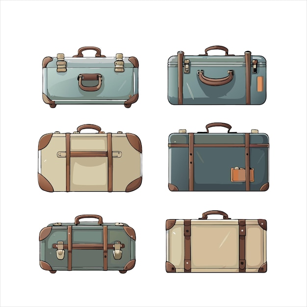 Vector classic leather retro travel suitcases suitcases in different colors