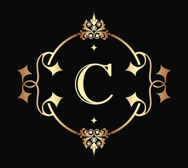 Classic Letter C Monogram Retro. Luxury Frame Border Decor Architecture Vintage Logo Template