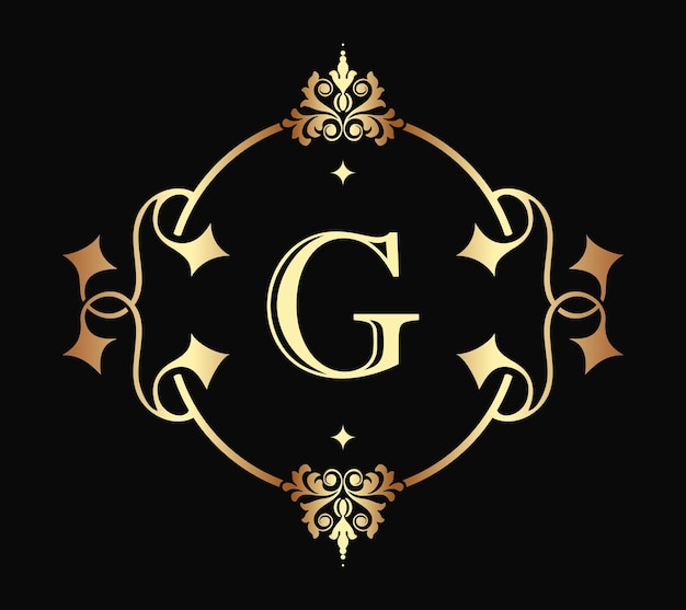 Classic Letter G Monogram Retro. Luxury Frame Border Decor Architecture Vintage Logo Template