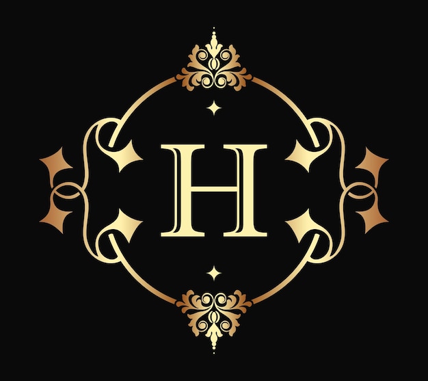 Monogramma classico lettera h retrò. modello di logo dell'annata di architettura della decorazione del confine della struttura di lusso