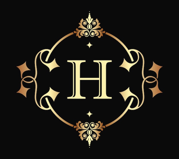 Classic Letter H Monogram Retro. Luxury Frame Border Decor Architecture Vintage Logo Template