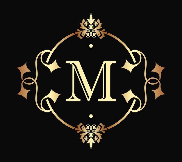 Classic Letter M Monogram Retro. Luxury Frame Border Decor Architecture Vintage Logo Template