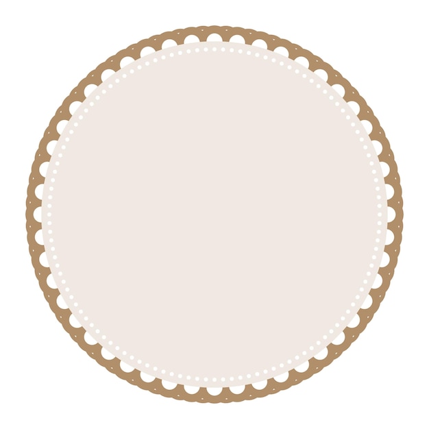 Vettore classica cornice circolare marrone chiaro con bordi di pizzo decorazione adesivo vuoto etichetta sfondo