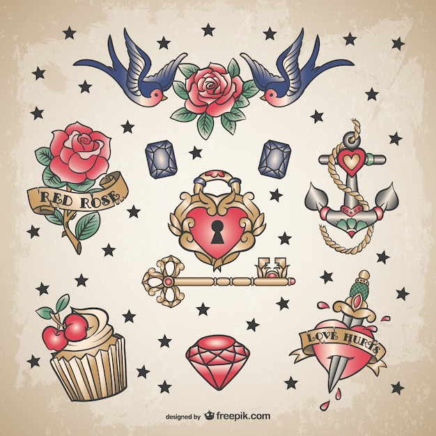 Vector classic love tattoo set