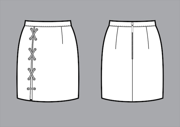 Классическая мини-юбка-карандаш со шнуровкой сзади и застежкой-молнией.