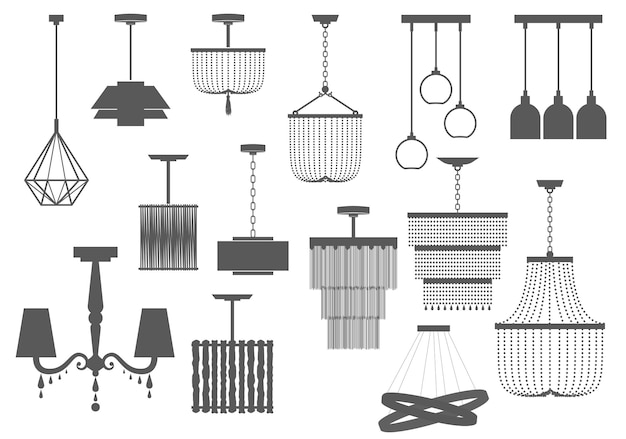 Vector classic and modern chandelier set. lamps silhouette.