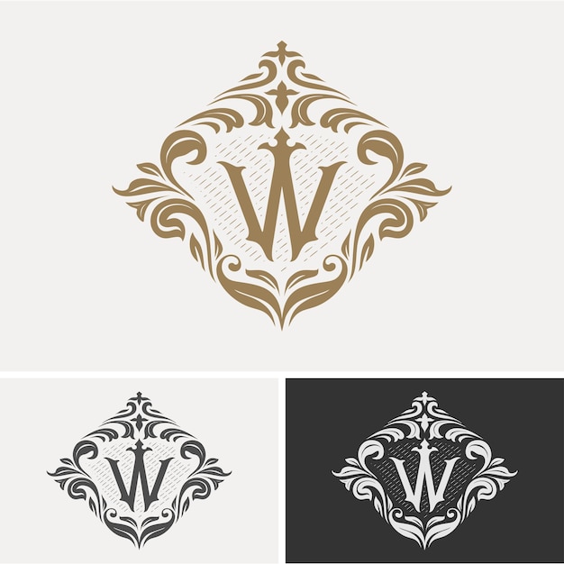 Classic monogram logo flower leaf engraving line ornament design for labels jewelry or stickers