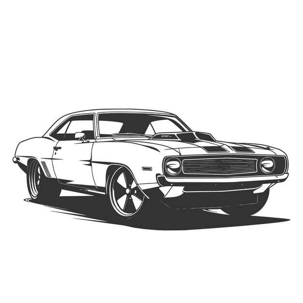 Vector classic muscle car black and white vector design