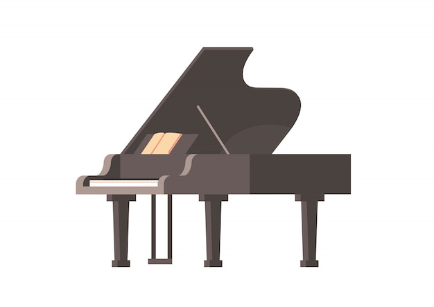 Classic musical instrument black piano isolated horizontal flat