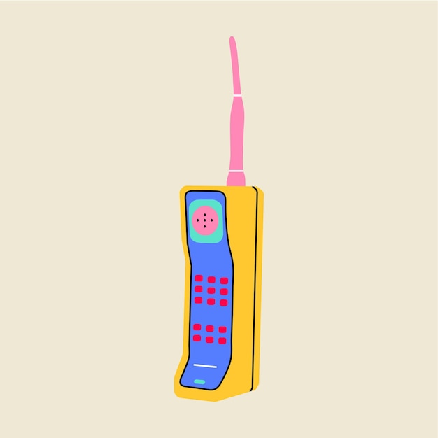 Classic nostalgic digital 80s 90s element illustration of retro phone handset mobile cellphone