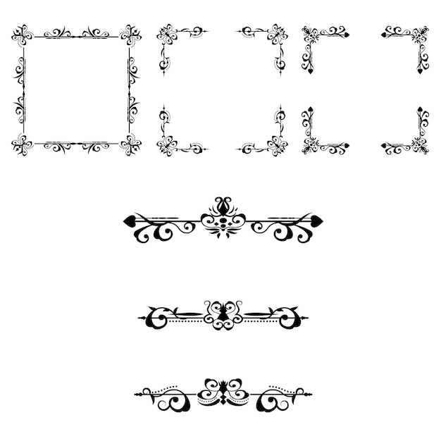 Classic ornament frame, vintage border set Premium Vector