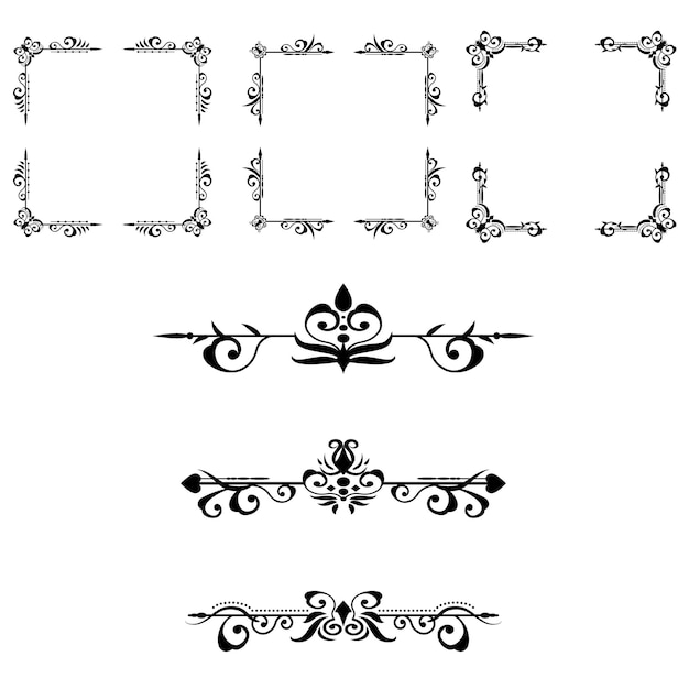 Classic ornament frame, vintage border set Premium Vector