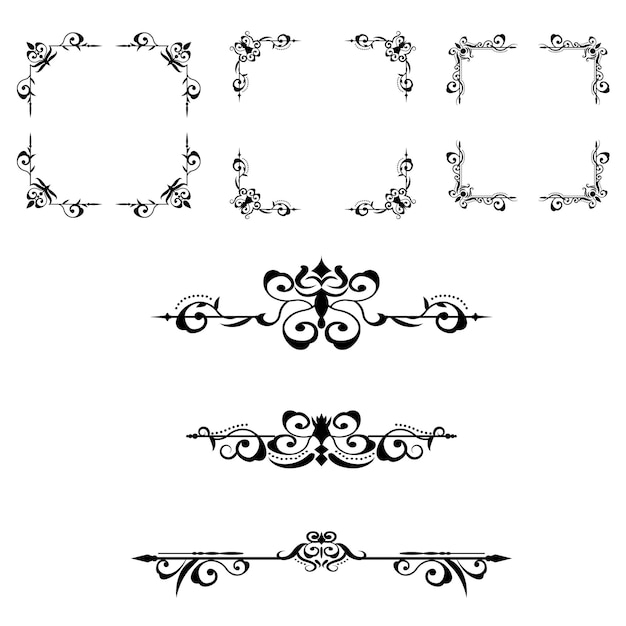 Classic ornament frame, vintage border set Premium Vector