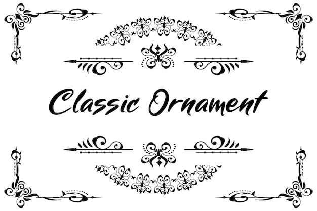 Classic ornament frame, vintage border set premium vector