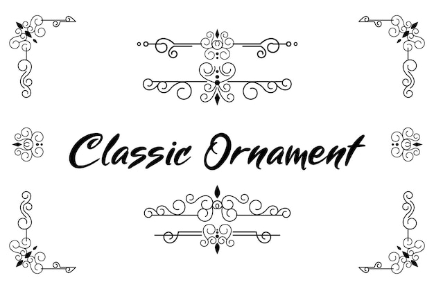 Classic ornament frame, vintage border set Premium Vector