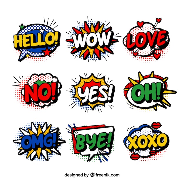 Vector classic pack of comic stickers