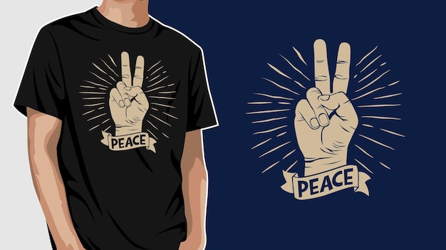 Classic peace fingers symbol with vintage style graphic t shirt