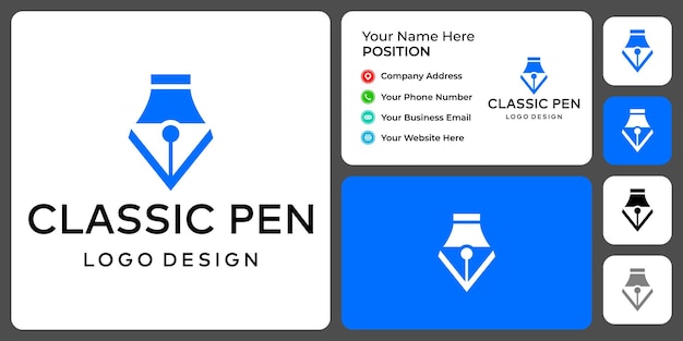 Classic pen logo design with business card template