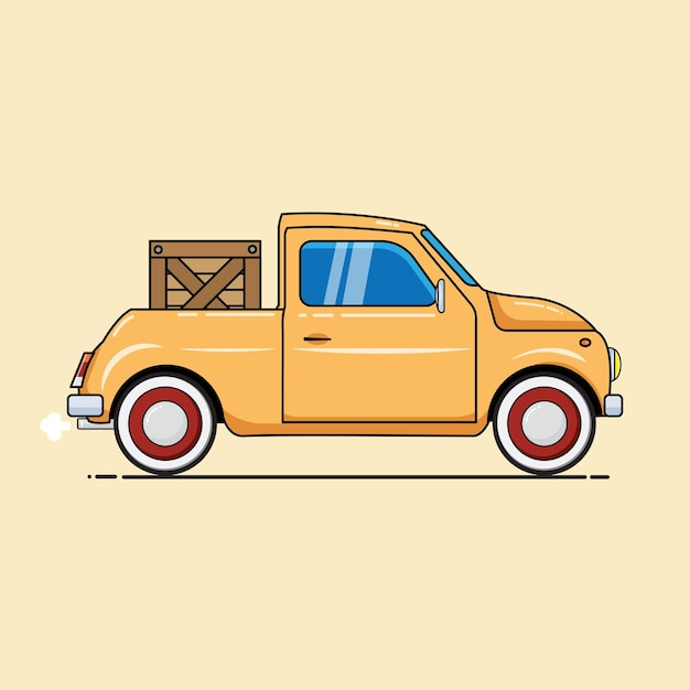 Classic pickup truck orange color Flat Style