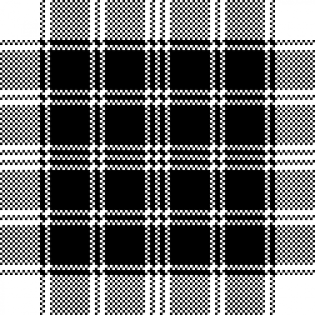 Modello senza cuciture bianco nero plaid classico pixel