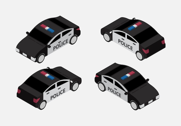 Classic police car set isometric vector