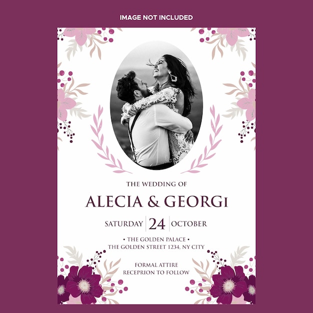 classic purple wedding invitation with photo frame