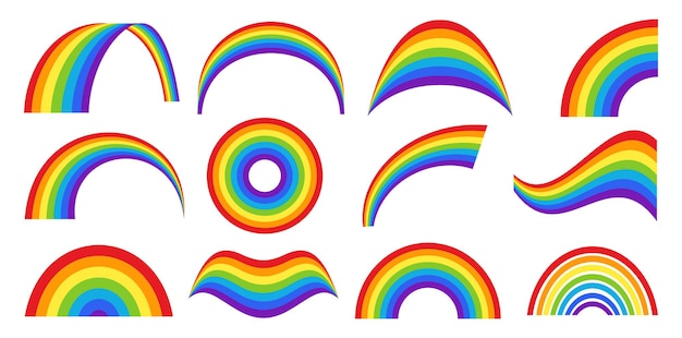 Vector classic rainbow set in different shapes rainbows in minimalist style weather elements for web app