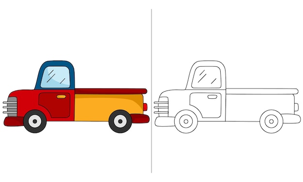 Classic red and yellow truck coloring page for children activities