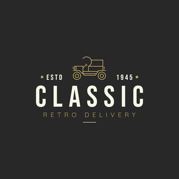 Vector classic retro line art delivery car vehicle express shopping logo vector illustration design