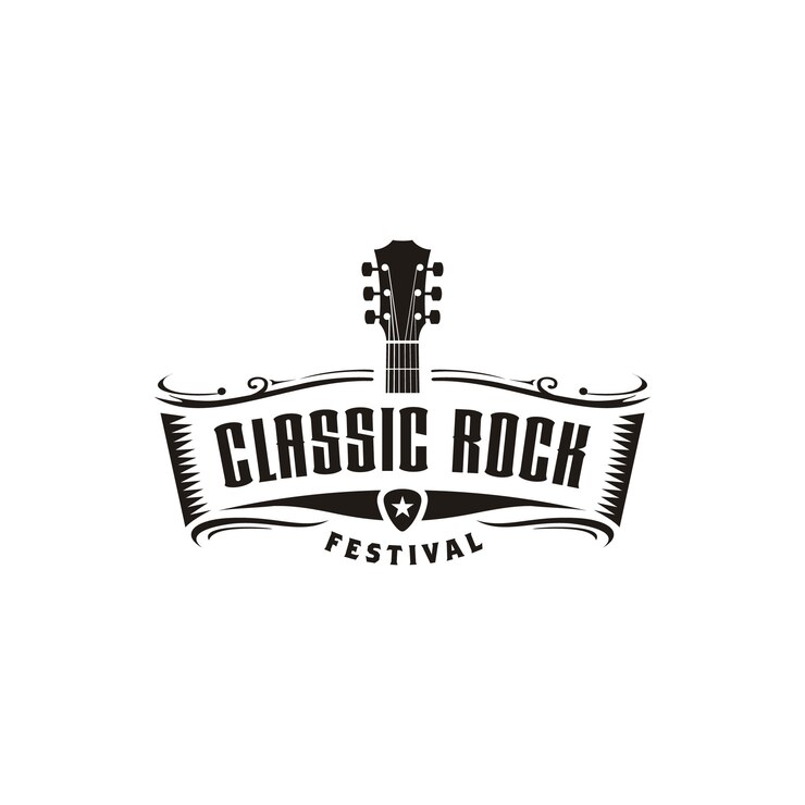 Vector classic rock guitar emblem logo design inspiration 