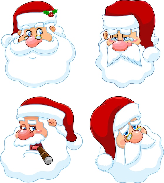 Classic Santa Claus Face Portrait Characters Vector Collection Set Isolated On White Background