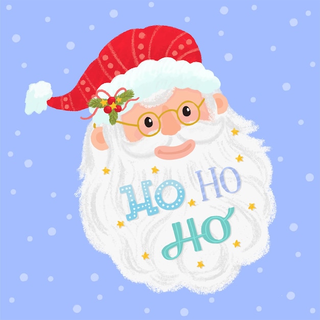 Classic Santa Claus Head. Ho ho ho! text.