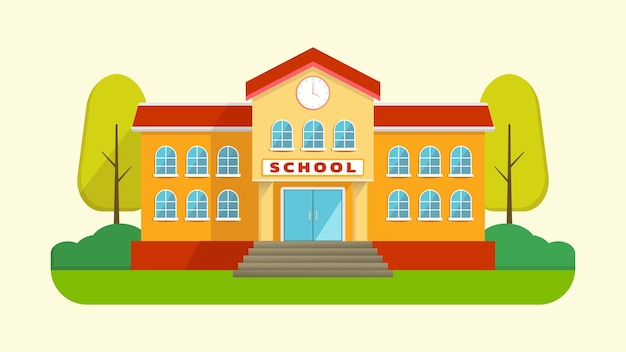 Classic School Building vector Illustration with trees