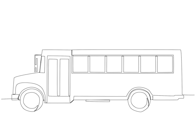 A classic school bus for student transportation one line art