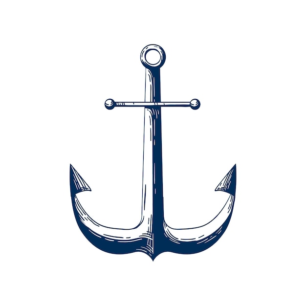 Vector classic sea anchor vector illustration. nautical vessel mooring device, traditional ship accessory isolated on white background. traditional sailor tattoo monochrome design. yacht club logotype idea.