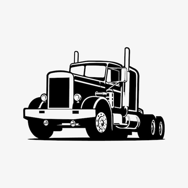 Classic semi truck monochrome siluette vector art illustrazione in bianco e nero su sfondo bianco