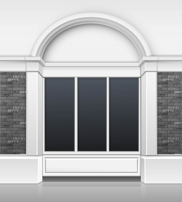 Vector  classic shop boutique building store front with glass windows showcase and place for name isolated on white background