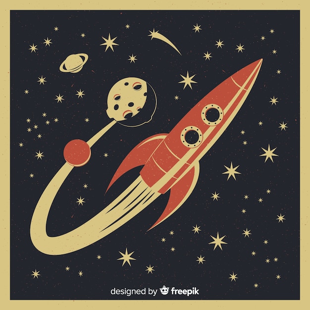 Classic space rocket composition with vintage style