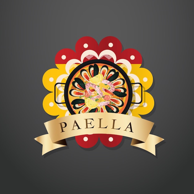 Icona dell'etichetta della paella del piatto spagnolo classico