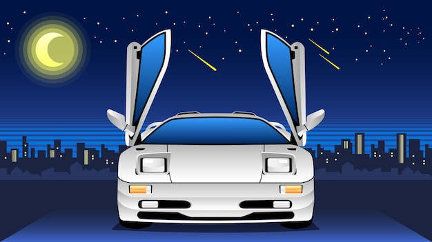 Vector classic sportcar with night skyline