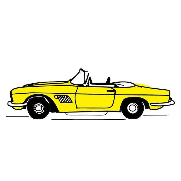 クラシックスポーツカー 手描き フラット スタイリッシュ カートゥーン スティッカー アイコン コンセプト 孤立したイラスト