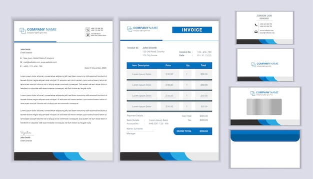 Classic stationery business corporate branding design with letterhead template, invoice and business card.